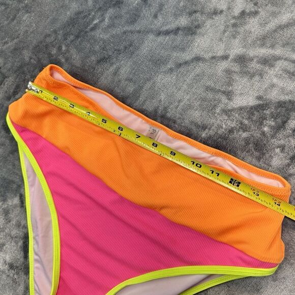 POPVIL Sz L High Waisted Bikini Bottom Neon Color Block Pink Yellow Orange NWT - Picture 9 of 10
